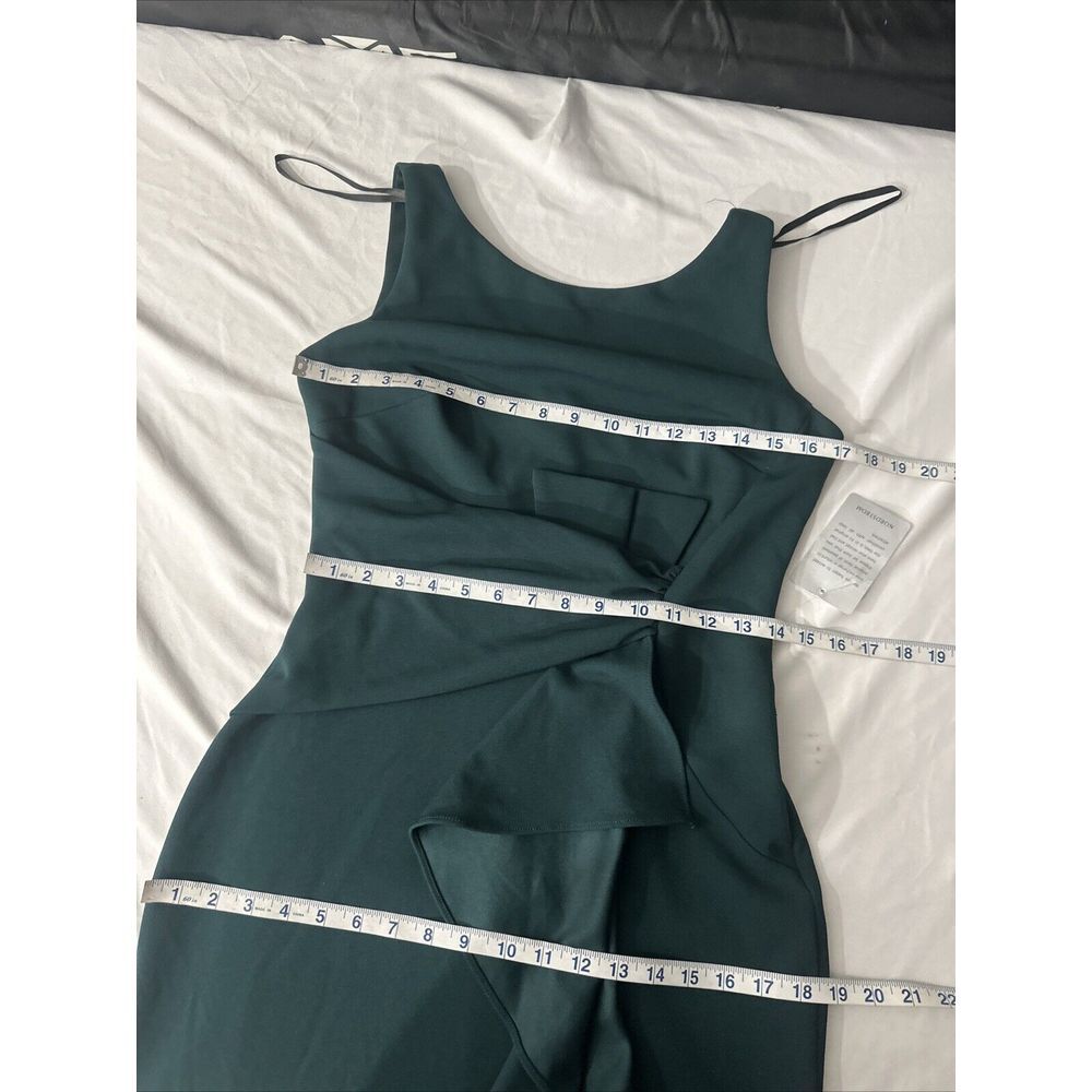 NEW $229 Betsy & Adam [‎ 8 ] Sleeveless Ruffle Bow Trumpet Gown in Pine Green - Picture 3 of 14